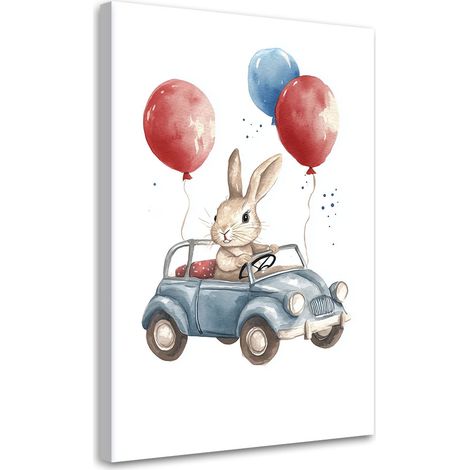 Stampa su tela per bambini, Coniglio Auto Palloncini - 40x60 (1/3)