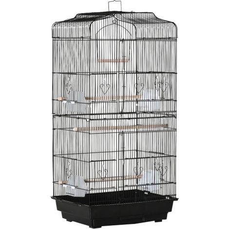 Black Large Metal Bird Cage with Stand, Perches, Food Bowls and Swing for Budgies and Parakeets (1/5)