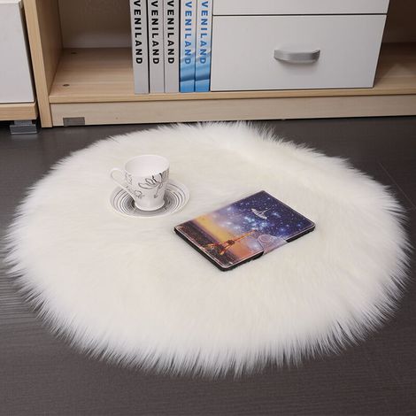 Soft Fluffy White Faux Fur Rug, Chair Cover, Seat Cushion, Fur Side Rug for Bedroom, Floor, Sofa, Living Room 120 x 120cm (Round, White) (1/5)