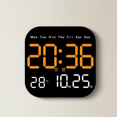 Digitale Wanduhr, großer Wecker mit Fernbedienung, Nachtlicht, Datums- und Temperaturanzeige für das Schlafzimmer (orange)