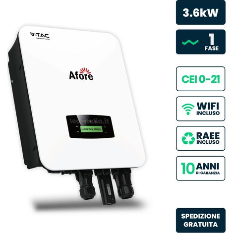 Inversor híbrido monofásico V-TAC de 3,6 kW con conexión a red y fuera de ella, medidor WiFi y transformador de corriente, 10 años de garantía, IP65
