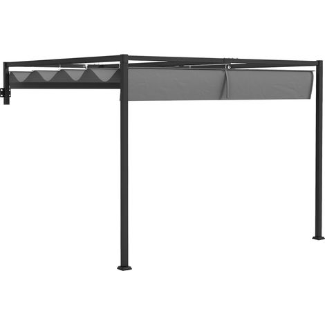 Outsunny Wall Mounted Pergola with Retractable Sun Shade Canopy 2 x 3(m)