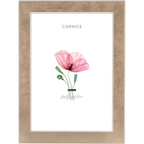 Lupia - Cornice portafoto in legno ecologico MDF da parete QUADRA ORO con bordo interno filo Bianco, champagne dorata, per foto, stampe artistiche, poster, quadri moderni 40x50 cm (1/4)