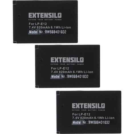EXTENSILO 3x Akku kompatibel mit Canon EOS-M, EOS-M50, EOS-M2, EOS-M100, EOS-M10 Kamera (820 mAh, 7,4 V, Li-Ion) (1/3)