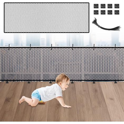 Rete di sicurezza per bambini, rete di sicurezza per scale, balconi e recinzioni, cancelletto di sicurezza robusto e regolabile per bambini, gatti, giocattoli, 300 x 90 cm, nero (1/5)