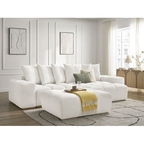 BOBOCHIC - Canapé d'angle réversible convertible coffre ANAKIN tissu texturé avec pouf Réversible Blanc (1/5)