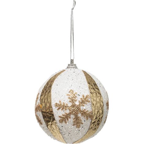 Weiße Weihnachtskugel Flake Gold D 8 cm - Feeric lights & christmas