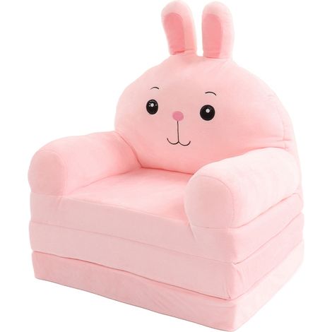 Canapé Enfant Pliable Cartoon Rose 2-en-1 Fauteuil avec Dossier et Accoudoirs Convertible en Lit pour Salon Chambre (1/5)