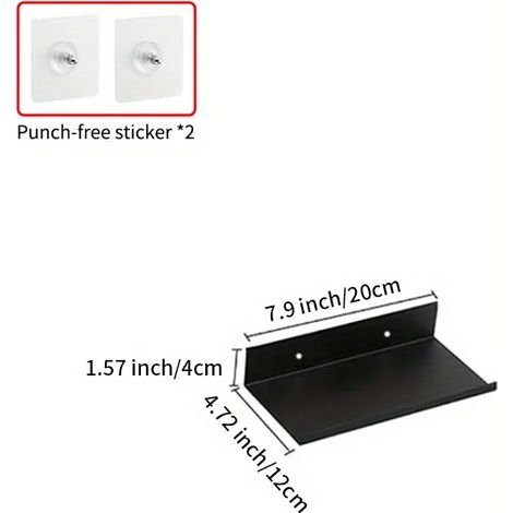 Étagères flottantes (noires, 20 cm) sans perçage, pour le rangement mural. Support auto-adhésif, accessoire de décoration pour la cuisine, la maison et la salle de bain. Noir mat moderne. (1/5)