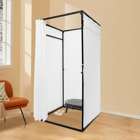 Portable Clothing Store Fitting Room, Foldable Changing Room with Curtain, Freestanding Temporary Mobile Dressing Room, Privacy Protection, 39.37 39.37 78.74in White (1/5)