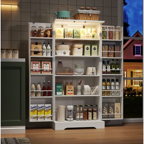 Mueble auxiliar de cocina 60 x 35 x 128 cm con LED y estantes regulables HAVRYA (1/5)