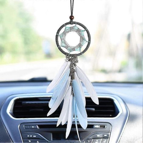 Attrape-rêves fait main, attrape-rêves en plumes grises, décoration murale, pendentif pour rétroviseur intérieur de voiture (gris) (1/5)
