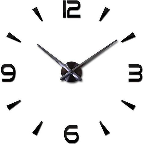 3d Diy Horloge Murale Design Cratif Miroir Mur Dcoration Autocollant Montre (noir) (1/5)