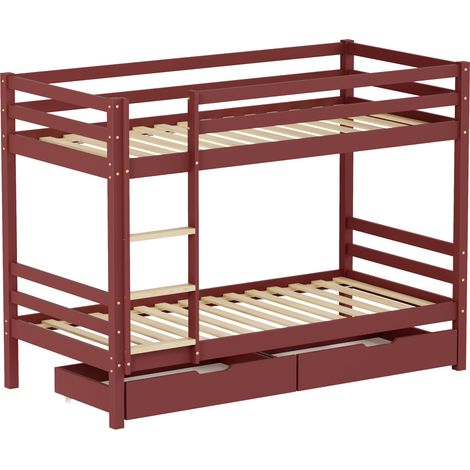 Letto a castello per bambini 190x90cm in terracotta con cassetti AMBRE