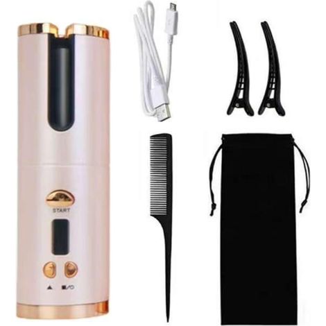 Mini fer à friser, fer à friser sans fil rechargeable, plaque à ondulation automatique, fer à friser automatique, mains libres, contrôle de température à 6 vitesses (1/5)