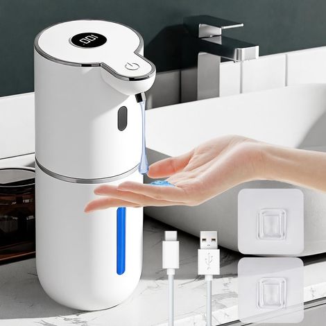 Distributeur de Savon Automatique, 380ml Mural Distributeur de Savon avec Capteur, IPX5 Étanche, 6 Niveaux Réglables, USB Rechargeable, pour Salle de Bain, Cuisine, Bureau (Liquide) (1/5)