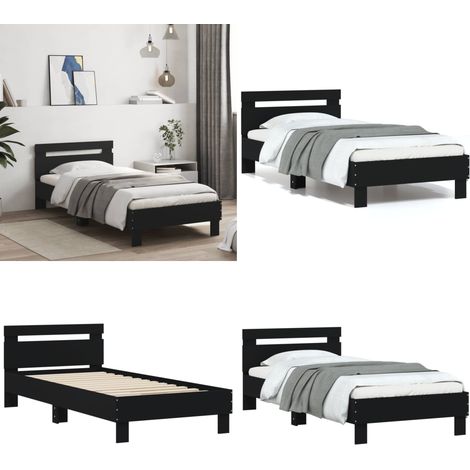 Cadre de lit sans matelas avec tête de lit noir 90x200 cm - Cadre De Lit - Lit Double - Literie - Meuble Chambre - Tête De Lit - Home & Living (1/5)
