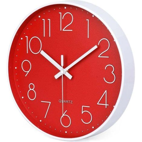 Moderne. geräuschlose rote Wanduhr. 30 cm. Quarz. kein Ticken. rund. batteriebetrieben