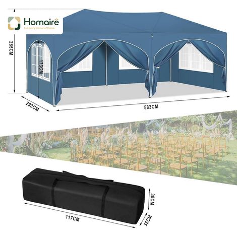HOMAIRE Gazebo 3x6m bleu avec 6 murs latéraux, tente de parti imperméable
