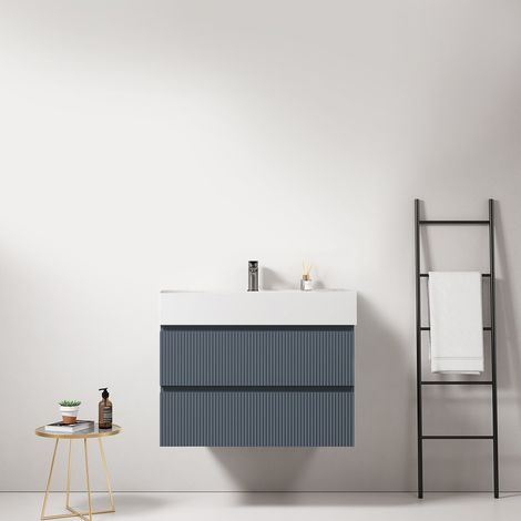 Mobile bagno sospeso cannettato 80 cm Blu Mare Lavabo in Resina Senza Specchio - Fiji Paint (1/4)