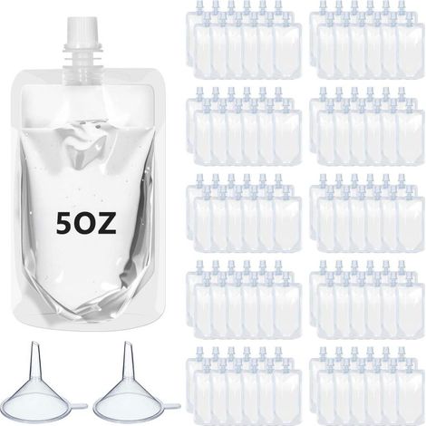 100 bustine monouso di plastica per bevande, contenenti 150 ml di salse e succhi di frutta, trasparente e impermeabile, per i viaggi. (1/5)