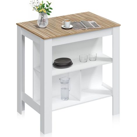 Mesa alta Nitza Blanco Artik (Blanco Mate) - Natur 67cm (ancho) x 105cm (alto)