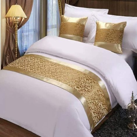 Filiyano-Chemin de lit en jacquard champagne pour la maison, l'hôtel ou la maison d'hôtes (Couleur : Or, Taille : 50 x 210 cm (pour lit de 1,5 m)) (1/3)