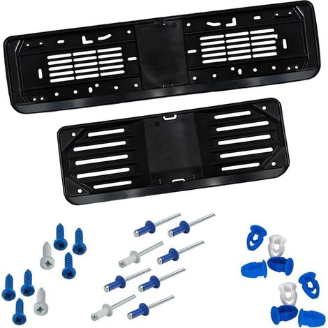 KIT Portatarga Auto anteriore e posteriore in polipropilene nero 53x13,5 cm e 37,5x12,3 cm con 8 viti, 8 rivetti e 8 bottoni (1/5)