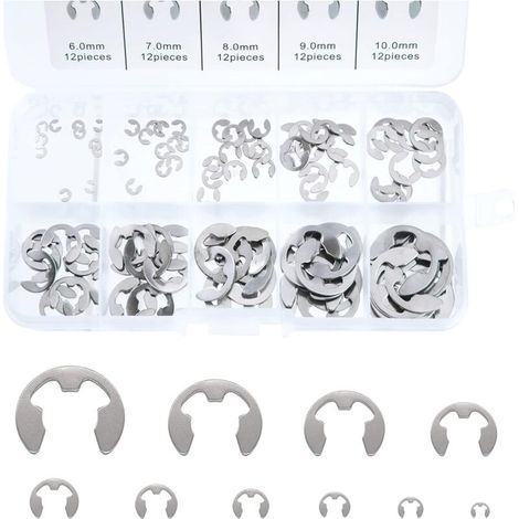 Edelstahl-E-Clip-Ring, 120-teiliges Set externer Sicherungsringe, M1,5–M10-Sicherungsringsortiment mit Aufbewahrungsbox, für Maschinenwellennuten