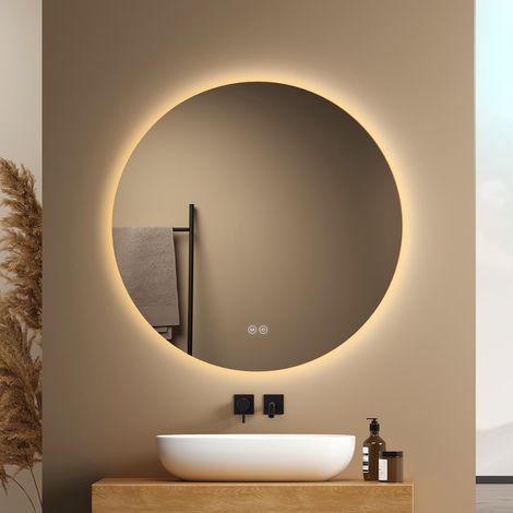 EMKE Rund Badspiegel mit Beleuchtung 70cm Badezimmerspiegel Wandspiegel mit 3 Lichtfarben Dimmbar (1/5)