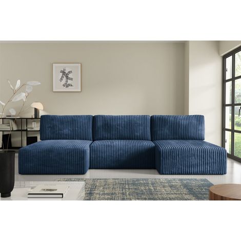 Wohnlandschaft Sofa mit Schlaffunktion NATALIA in Stoff Tilia Dunkelblau