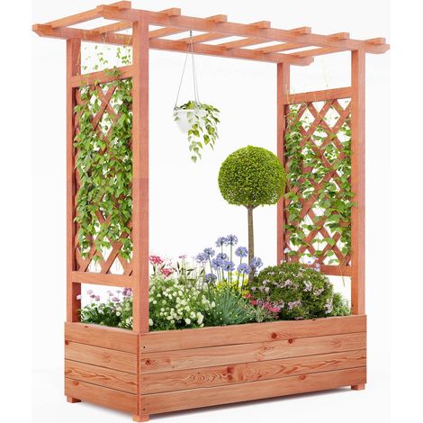 Bac à fleurs surélevé en bois traité hydrofuge avec treillis et toit – Jardin vertical pour balcon et terrasse 110x44x113cm – Hydromotrix (1/5)