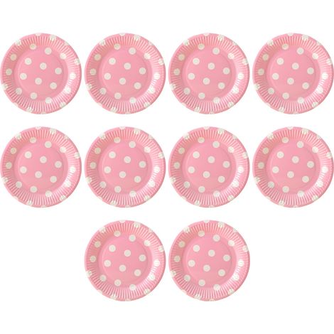 Assiettes En Papier Jetables - 18 Cm Points Roses - Pour Anniversaire Et Barbecue - Lot De 10 (1/5)