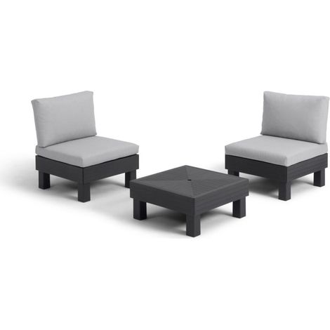 Keter Elements 2 Seater, Modular Balcony Set, Graphite with Grey Cushions