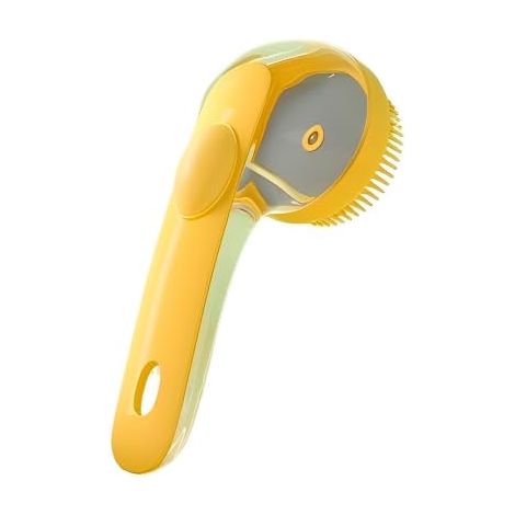 Brosse de bain 3 en 1 pour animaux avec distributeur de shampoing, poils en silicone souple et outil de massage, manche ergonomique, pour chiens et chats, jaune (1/5)