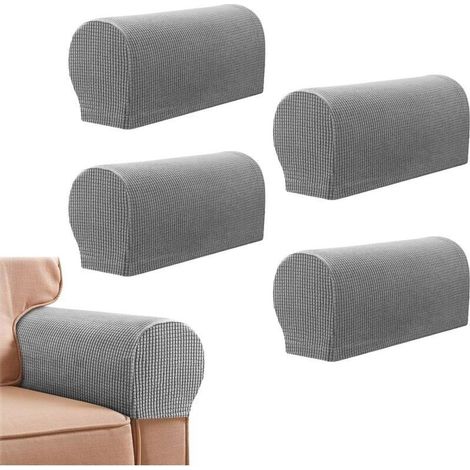 Lot de 4 housses d'accoudoirs de canapé, housses de fauteuil extensibles, élastiques, amovibles, antidérapantes et lavables (gris argenté) (1/5)