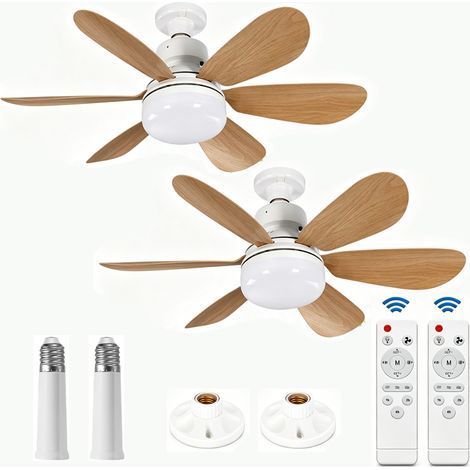 Set aus 2 Deckenventilatoren mit Licht (40W E27), 6 Flügel, 3 Geschwindigkeitsstufen, leise, geeignet für Wohnzimmer und Schlafzimmer. (1/5)