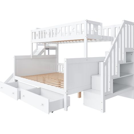 Kinder-Hochbett 90x200/140x200 cm mit Rutsche und Schubladen, Weiß (1/5)