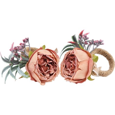 Lot de 2 serviettes de table créatives de style occidental avec boucles en tissu, décorations de fleurs artificielles, serviettes d'hôtel de style Mori, anneaux roses coréens (1/5)