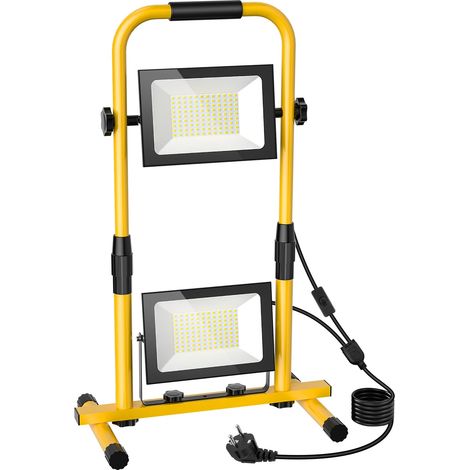 Projecteur LED Chantier 200W, Lampe Chantier LED 10000LM avec Stand Télescopique en Métal, Projecteur Chantier LED Portable Etanche IP66 6500K Blanc Froid pour Atelier, Garage, Construction (1/5)