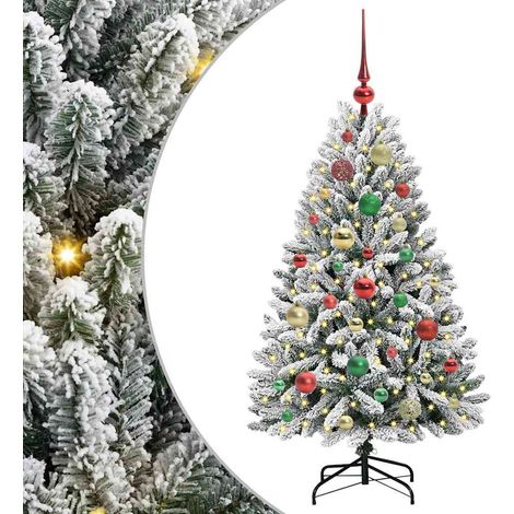 Sapin de Noël  Arbre de Noël artificiel Vert et blanc 120 cm PVC et métal (1/5)
