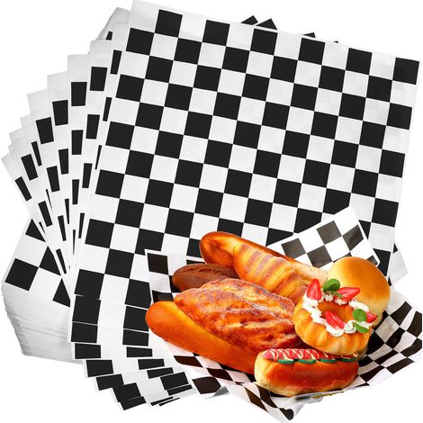 Feuilles de papier ciré à carreaux pour charcuterie, doublures en papier pour paniers alimentaires en plastique, idéales pour emballer le pain (1/5)