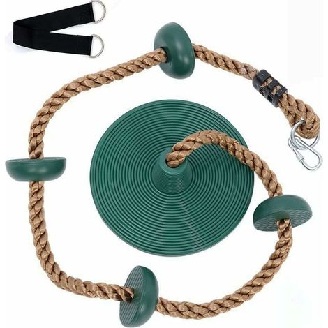 Balançoire d'arbre à corde d'escalade pour enfants avec disque de siège de 30 cm et plate forme, ensemble d'accessoires de jeu pour aire de jeux extérieure pour enfants Vert