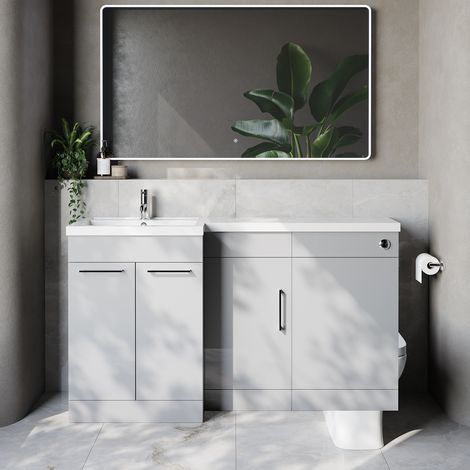 Napoli 390 Gloss Grey Pearl 1500mm 3 Door Vanity Unit Toilet Suite with Left Hand Square Lucia Basin - 1500mm - Chrome 160mm HandleWithout Kingston Toilet Pan