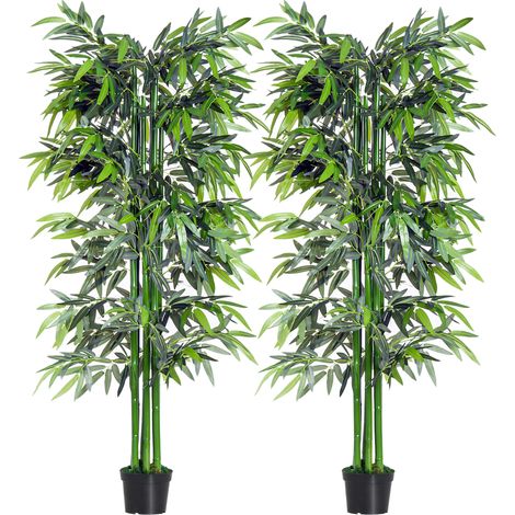 Lot de 2 Bambous Artificiel Outsunny XXL 1,80H m arbre artificiel 1105 Feuilles denses réalistes Pot Inclus Noir Vert (1/5)