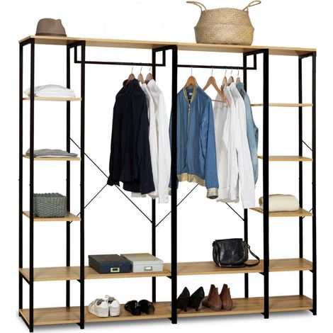 Idmarket – Dressing modulable double penderie 180 cm – 5 étagères – Structure métal noir – Design industriel adaptable