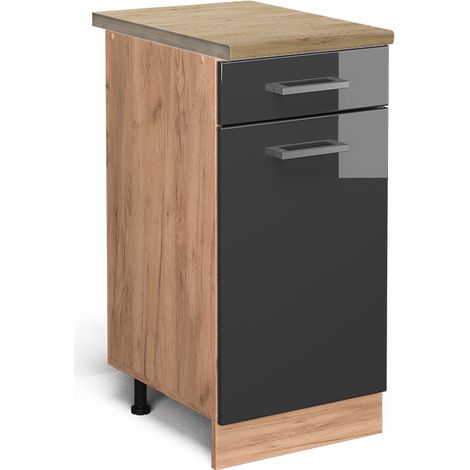 Mueble bajo de cocina R-Line, Antracita alto brillo, 40 cm , ET Roble, Vicco