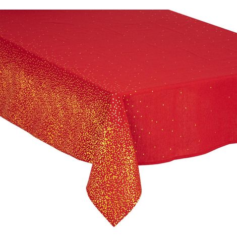 Nappe de Fêtes en coton et polyester Rouge Imprimé Léopard Argenté 140 x 240 cm - Feeric Christmas
