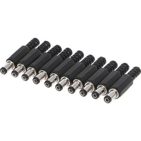 Lot de 10 connecteurs mâles 5,5 x 2,1 mm pour alimentation CC (prise jack en ligne), en plastique. (1/5)