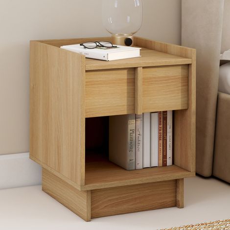 Lote de 2 mesillas de noche ROSIE, 1 cajón y 1 nicho en haya de diseño minimalista